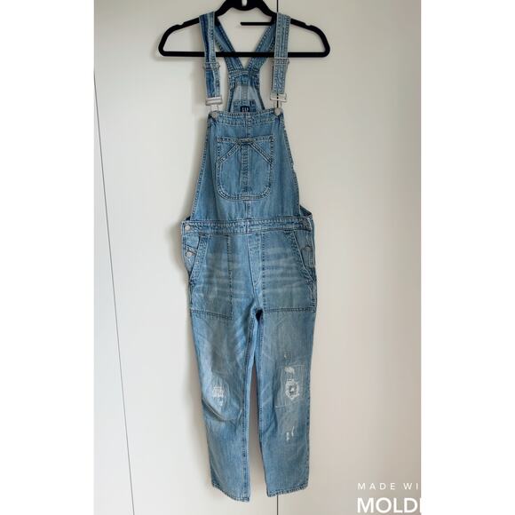 GAP Overalls Size XS Slim Fit Distressed Jeans Denim Ankle Cropped - Picture 1 of 9